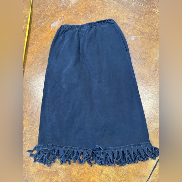 Vintage fringe Alfredo’s Wife pull on faux wrap midi skirt black med w/pocketz - Picture 12 of 13